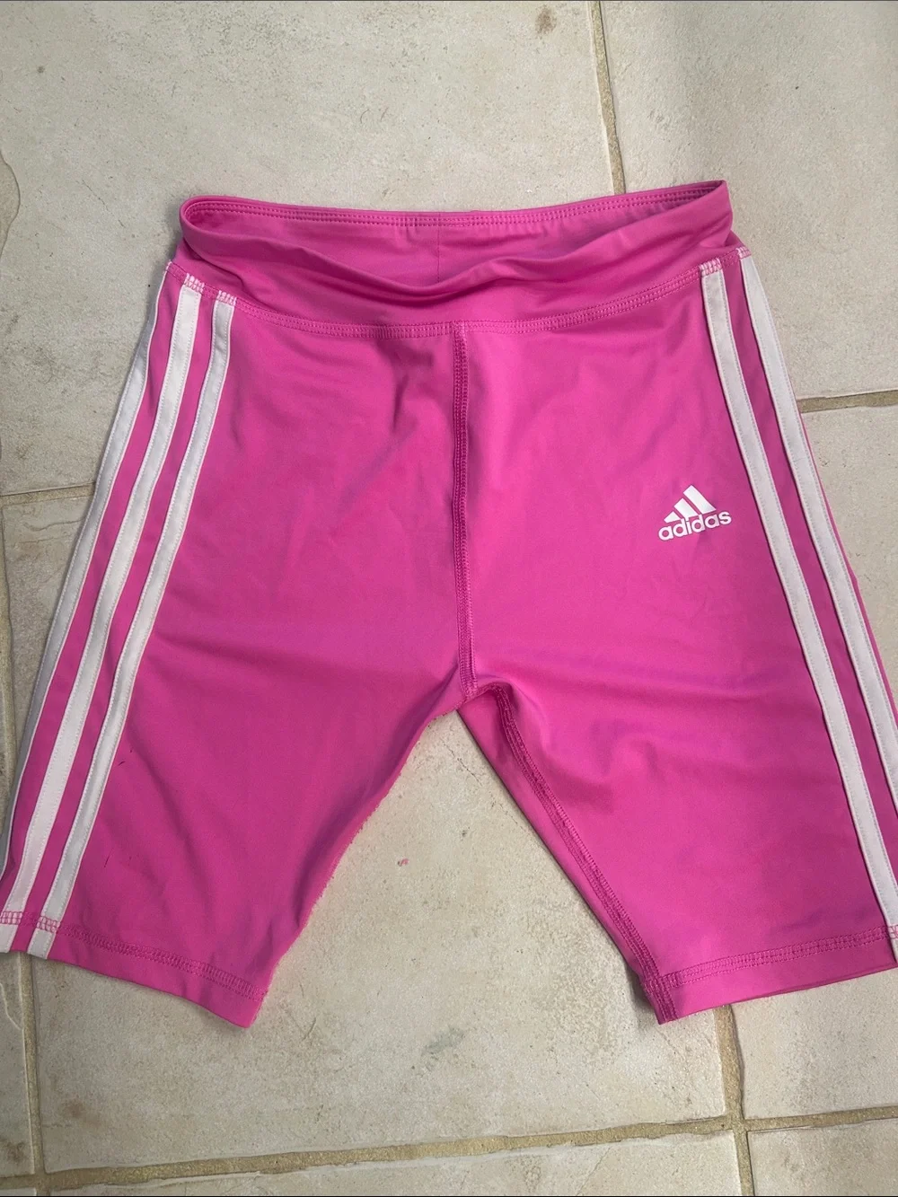 adidas Hot Pink Girls' Athletic Bike Shorts with White Stripes